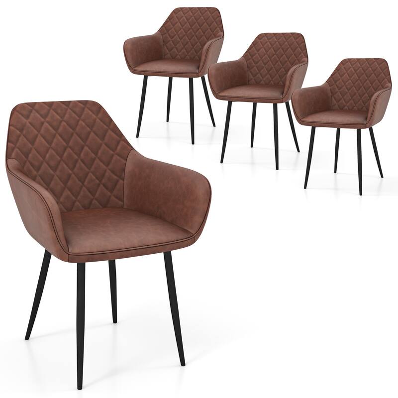 Gymax Leisure Dining Chair Set of 4 Upholstered Accent Chairs w/ - Brown