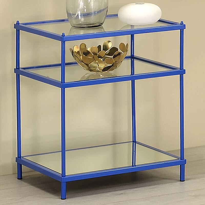 Scoles Contemporary 18-inch Glass Top 2-Shelf Side Table by Furniture of America - Blue