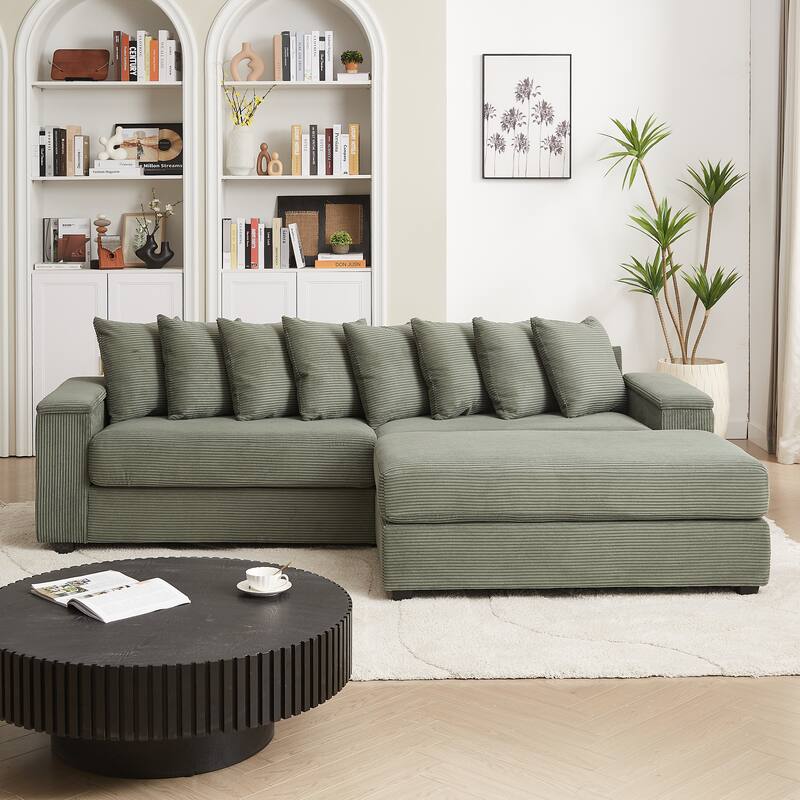 GDFStudio - Peregrine L-Shaped Corduroy Sectional Sofa with Pillows and Armrest Storage