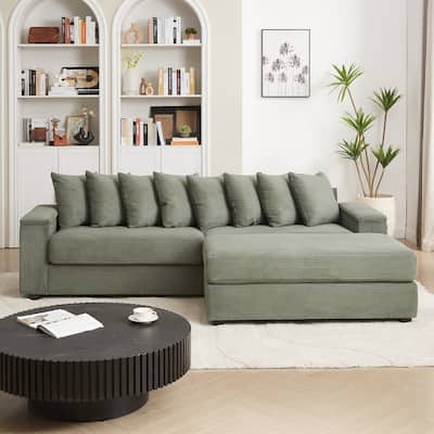 Modern L Shaped Sectional Sofa with Armrest Storage and Movable Ottoman for Living Room and Guest Room