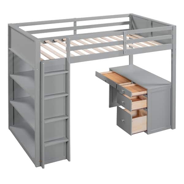 slide 2 of 11, Twin Loft Bed with Desk & Storage - Perfect for Kids' Study Space Gray - Twin