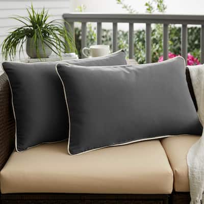 Charcoal Grey and Ivory Indoor/ Outdoor Pillow Set