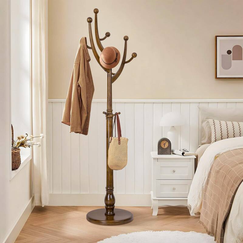 Tree-branch Rubberwood Freestanding Coat Rack with Hooks