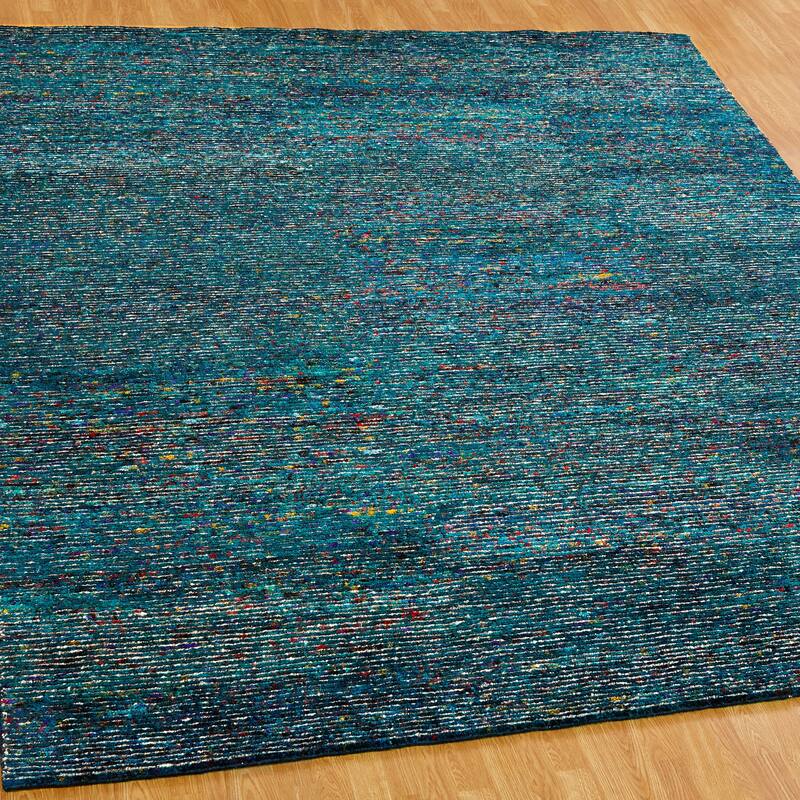 Modern Blue Hand-Knotted Wool & Viscose Area Rug