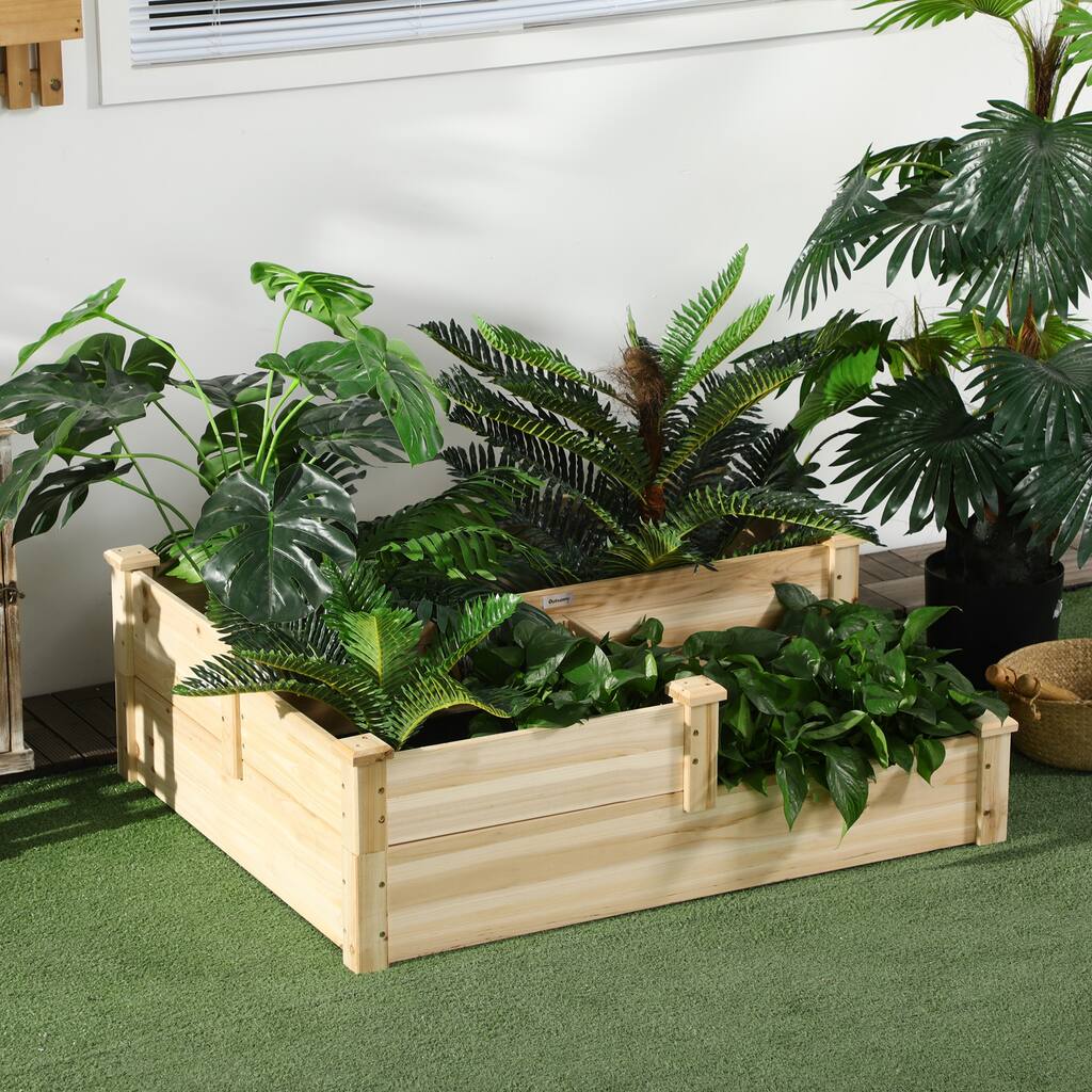 Outsunny 3 Tier Raised Garden Bed, Outdoor Planter Box, Wooden Garden Box with Open Bottom for Growing Vegetables