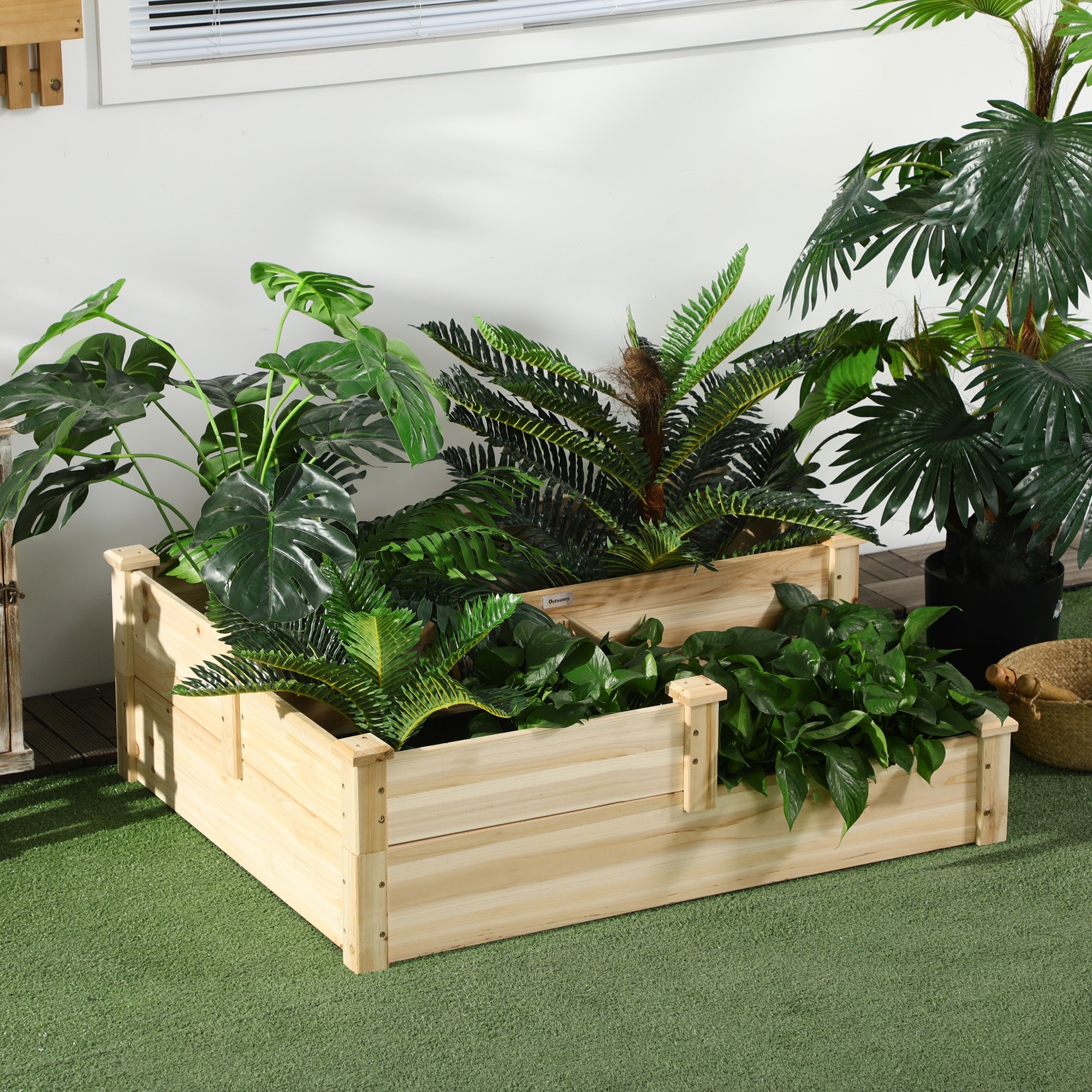 Outsunny 3 Tier Raised Garden Bed, Outdoor Planter Box, Wooden Garden Box with Open Bottom for Growing Vegetables