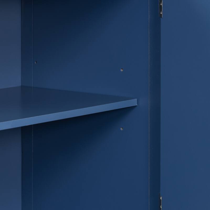 3-Door Wooden Sideboard with Curved Swirl Patterned Doors, Storage Cabinet with Steel Door Handle and Central Support Leg