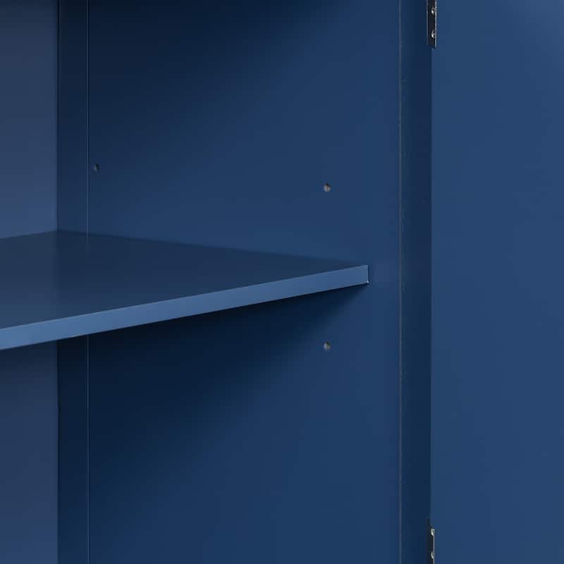 Sideboard with Central Support Leg, Buffet Cabinet with Curved Swirl Decorative door, Storage Cabinet with Adjustable Shelves