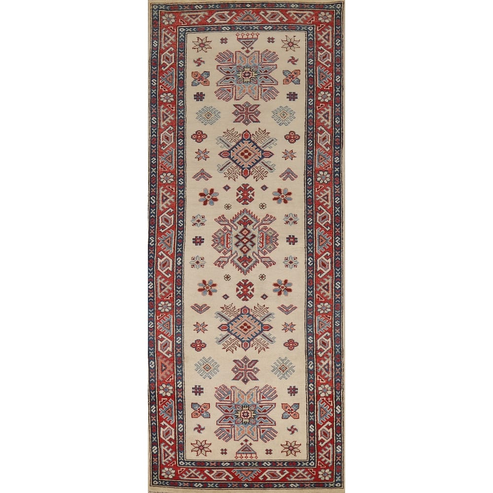 Ivory Kazak Oriental Runner Rug Hand-Knotted Wool Carpet - 2'9"x 7'10"
