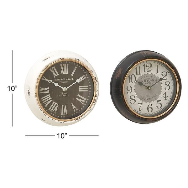 dimension image slide 1 of 2, White Iron Vintage Wall Clock No Theme (Set of 2) - 10"L, 10"H
