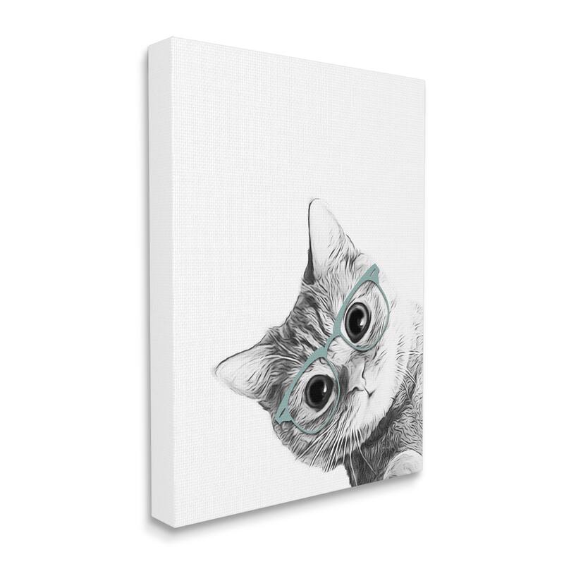 Stupell Monochrome Cat Kitten Peeking Glasses Portrait Canvas Wall Art
