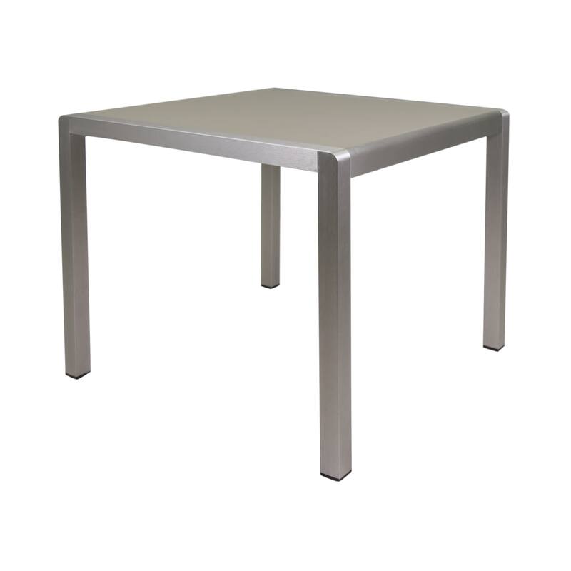 Roomfitters 35" Outdoor Dining Table with Anodized Aluminum Frame and Tempered Glass Tabletop, Square Design, Silver Finish