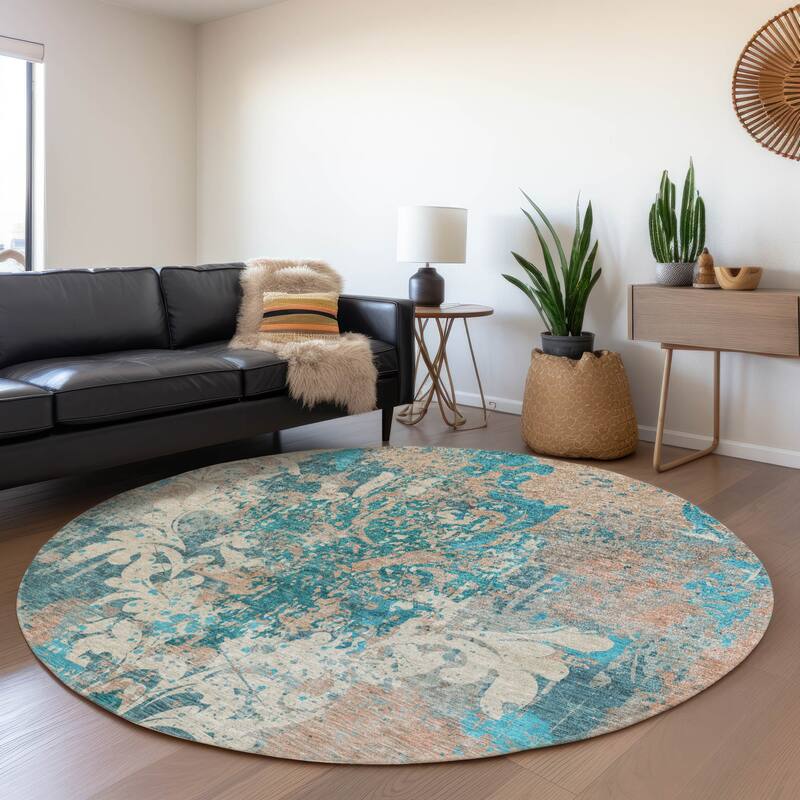 Premium Washable Super Soft Traditional Damask Mayfield Rug - Teal - 8' x 8'