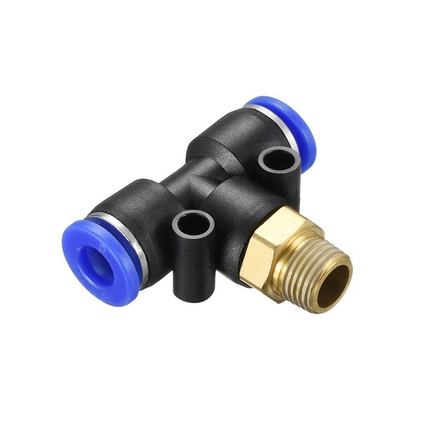 Push To Connect Fittings T Type Thread Tee 15/64" x 1/8" G Male Thread Blue 2pcs - 15/64" OD x 1/8" G Male