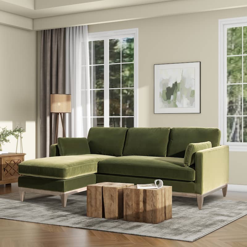 Knox 89" Performance Velvet Reversible Chaise Sectional Sofa - Olive Green Performance Velvet
