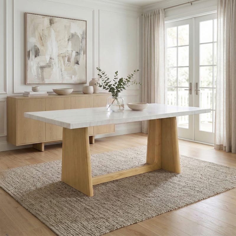 Furniture of America Wayley Modern Solid Wood Genuine Marble Top Dining Table - Natural