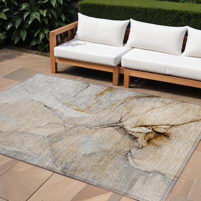 Elfi Contemporary Abstract Weather Resistant Classic Meets Modern Outdoor Rug