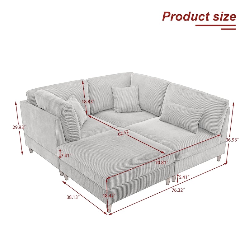 112" W Modern Upholstered Corduroy Modular Sectional Sofa