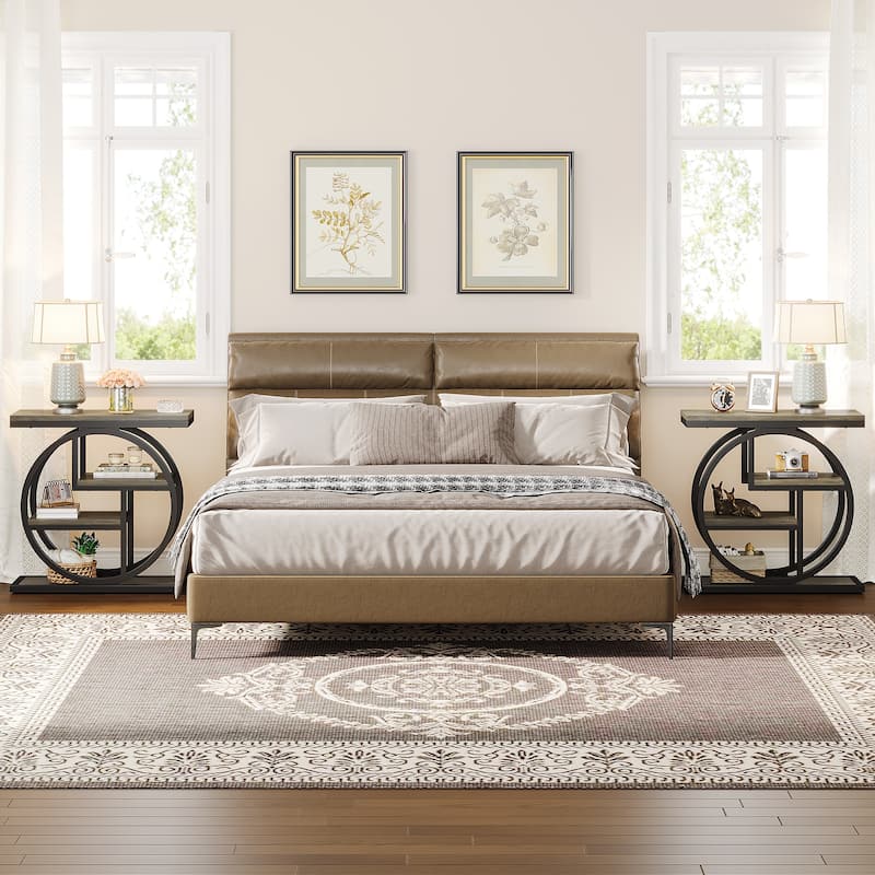 Industrial 4-tier Wood Narrow Side End Table with Storage Shelves