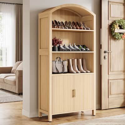 71'' Tall Arched Shoe Cabinet with Door, 5-Tier Shoe Storage Organizer