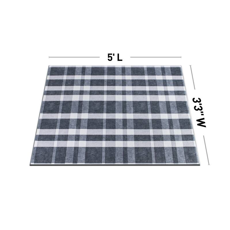 Modern Plaid Machine Washable Area Rug