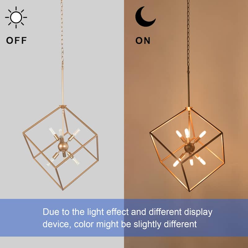 Modern Gold 6-Light Sputnik Chandelier Cube Island Pendant for Kitchen Island Dining Room - W 20" x H 35"