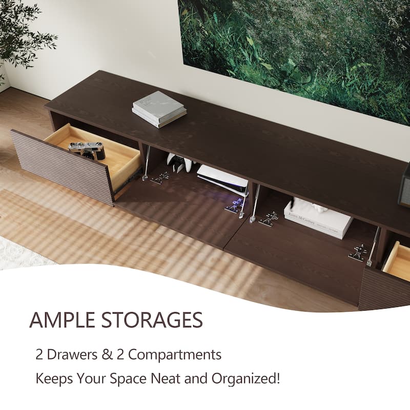 78.74 Mid Century Modern TV Stands, Dark Brown Solid Wood Media Consoler, Fully assembled