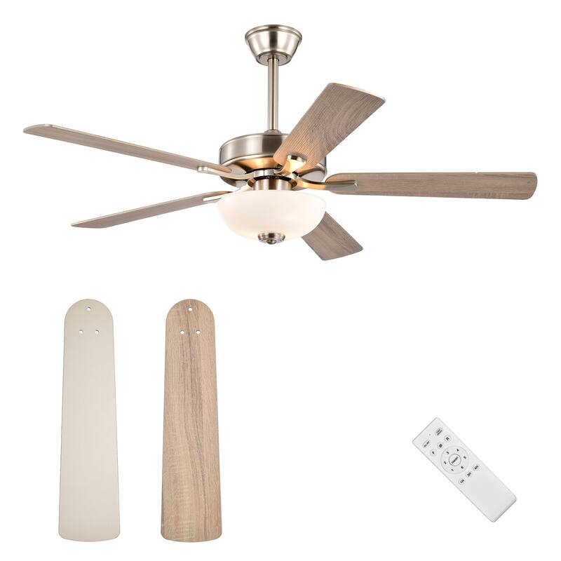 52-in Matte Black/Brushed Nickel/White 5-Blade Indoor Reversible Ceiling Fan with LED Light and Remote Control - 52 inch - Brushed Nickel