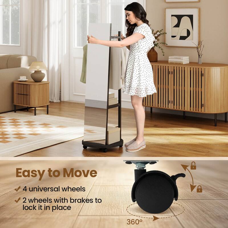 Costway Coat Rack with Full Length Mirror, 3 Hooks & Storage Shelves, - See Details