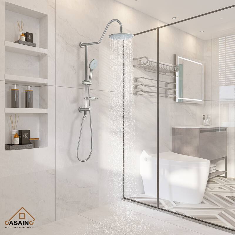 Exposed Pipe Shower System with 10-In Rainfall Shower Head and Handheld Shower