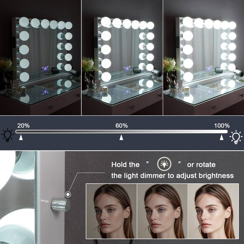 VANITII Hollywood Vanity Makeup Mirror with 14 Dimmable LED Bulbs Bluetooth 31.5" x 27" Tabletop Wall Mount - N/A