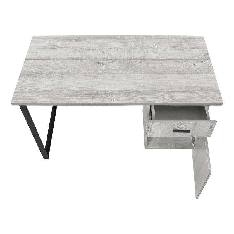 48" Computer Desk with Storage, Left or Right Setup, Dark Taupe Laminate, Black Metal Legs, Modern Work Desk