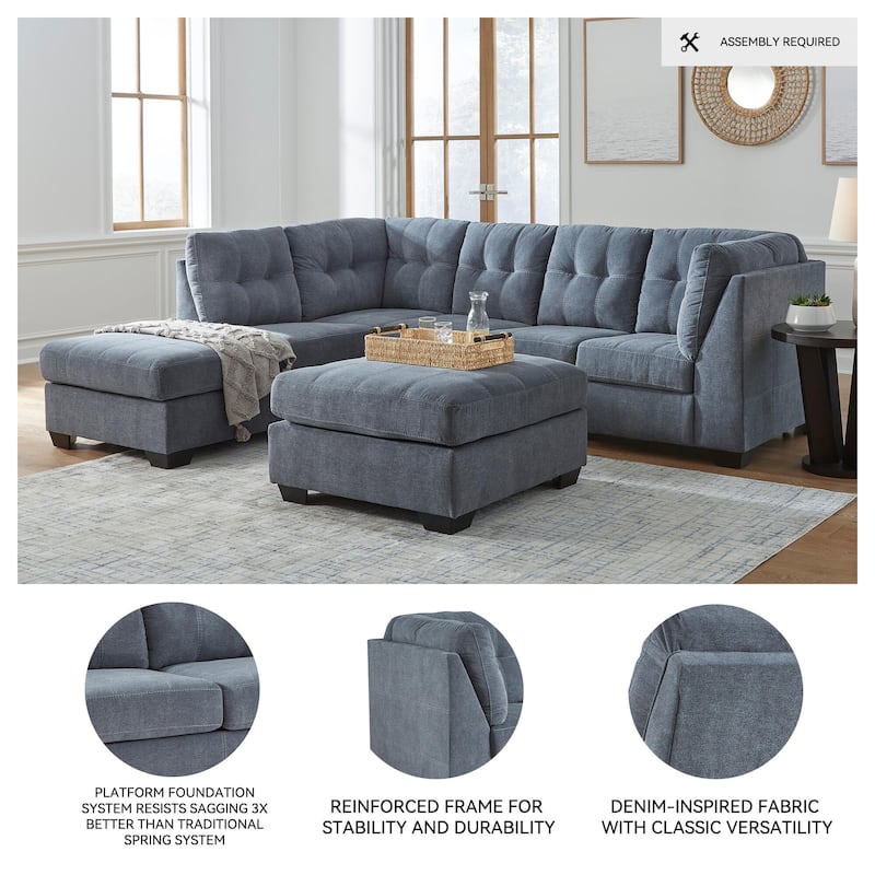 Signature Design by Ashley Marleton Dark Blue 2-Piece Sleeper Sectional with Chaise - 115"W x 91"D x 38"H