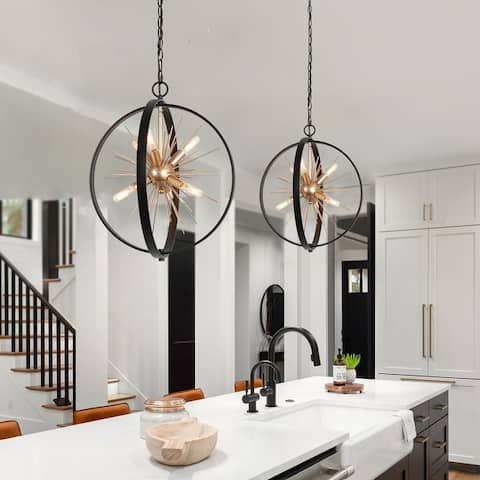 Modern Farmhouse 6-light Sputnik Sphere Chandelier Tinka Industrial Black Gold Large Lantern Pendant Lights -18 Inches