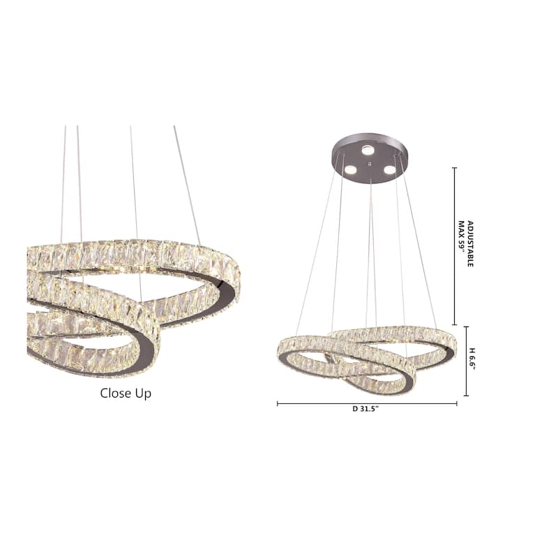 Chrome Metal LED Lighting With Double Twisted Ring Chandelier - N/A