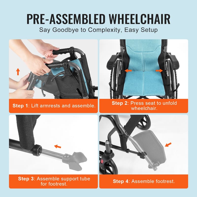 Wheelchair, Durable Aluminum Alloy Ultra-Lightweight Wheelchairs - 30lbs 22''