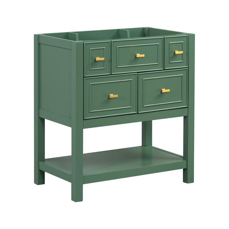 30 Inch Freestanding Bathroom Vanity without Sink, 5-Drawer Bathroom Storage Cabinet with Solid Wood Frame - Green