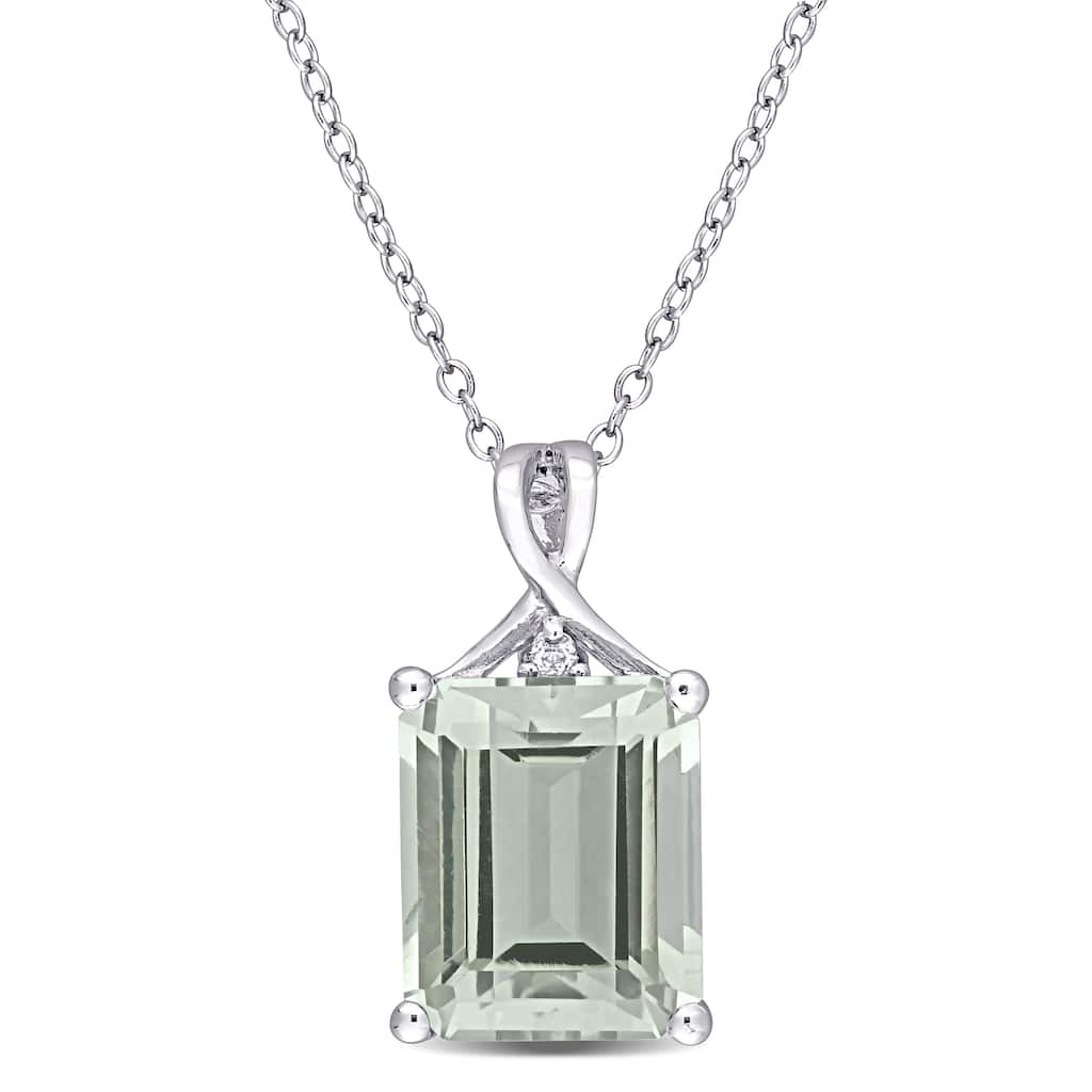 Miadora Sterling Silver Octagon-cut Green Quartz and White Topaz Solitaire Drop Necklace