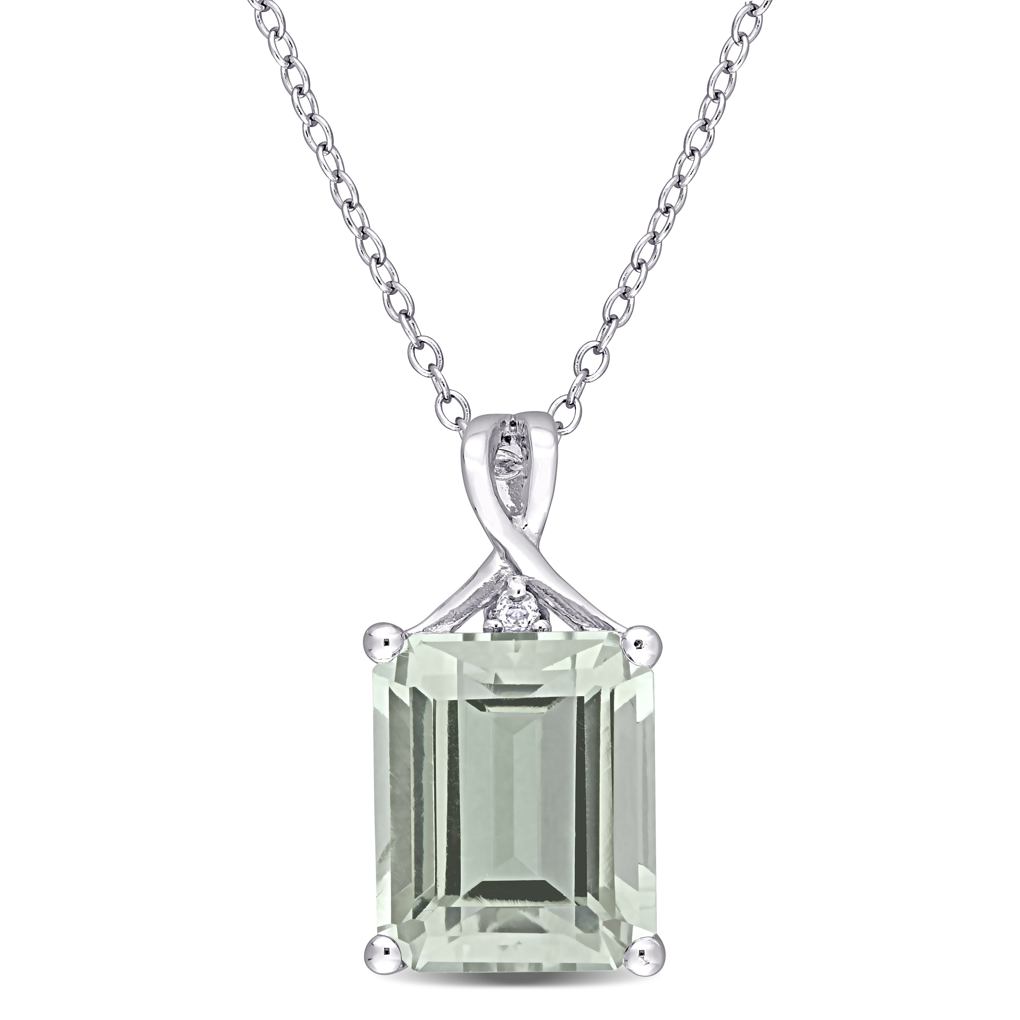 Miadora Sterling Silver Octagon-cut Green Quartz and White Topaz Solitaire Drop Necklace