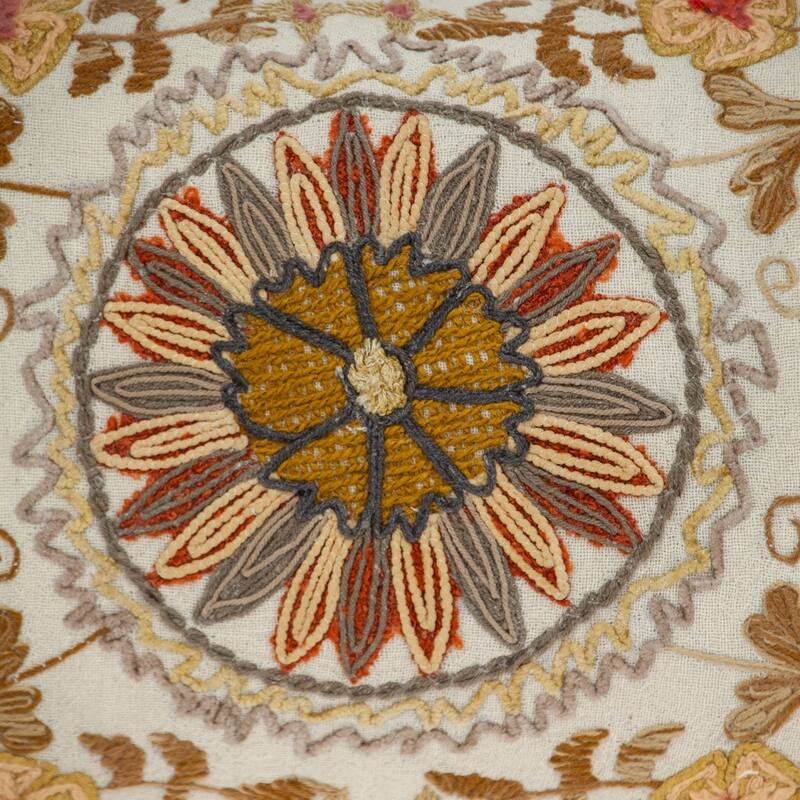 HomeRoots 14" X 20" Beige Zippered 100% Cotton Throw Pillow With Embroidery