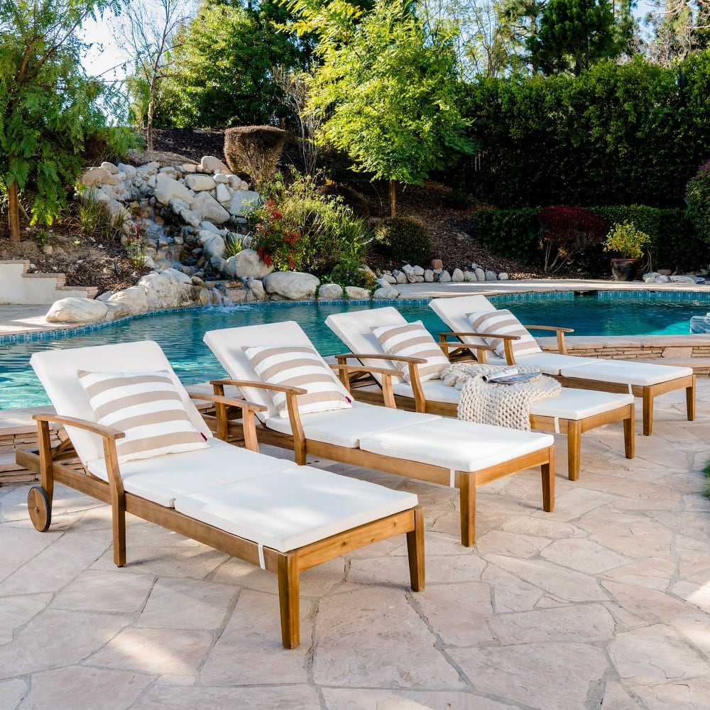 Perla Outdoor Wood Chaise Lounges (Set of 4) by Christopher Knight Home