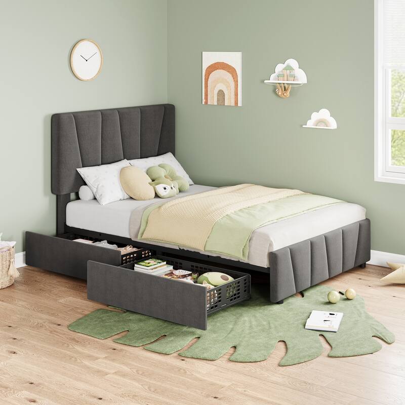 Platform Bed Frame with 4 Storage Drawers and Headboard