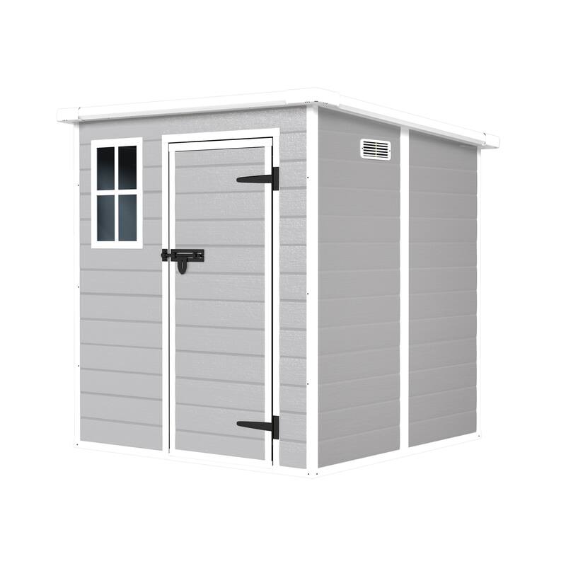 6x6 FT Storage Shed, Waterproof Resin Outdoor Storage Shed with Floor & Window & Lockable Doors and Vents, Tool Shed