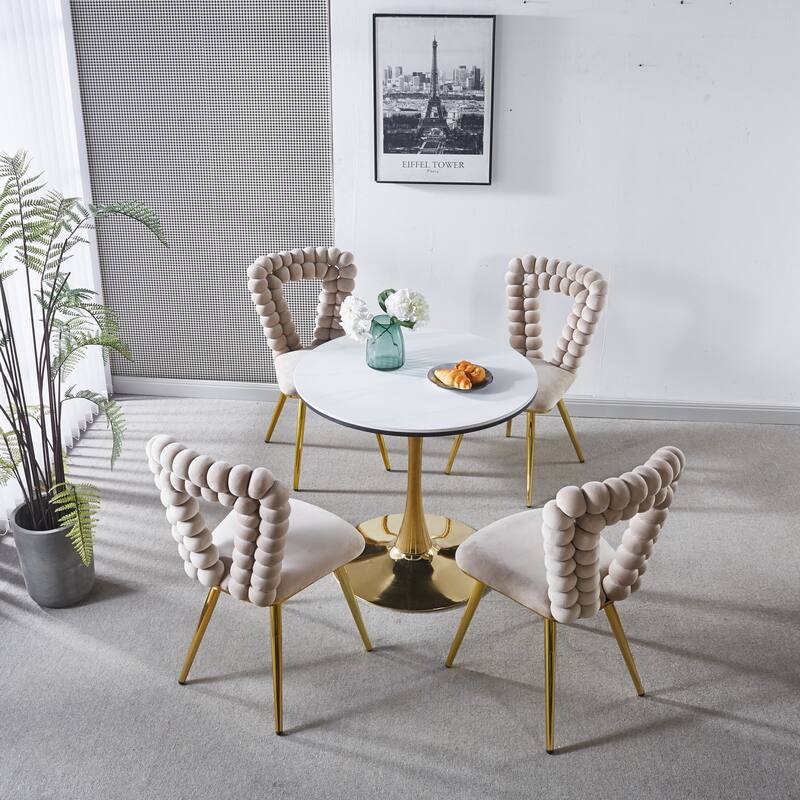 Set of 4 Upholstered Fabric Dining Chairs with Stainless Steel Legs