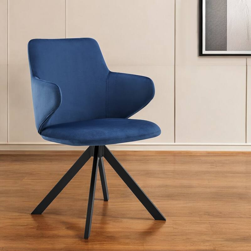 Velvet Swivel Dining Armchair with Black Steel Legs Modern Velvet Upholstered for Living Room - 33.47”H x 22.84”W x 24.02”D - Blue and Black