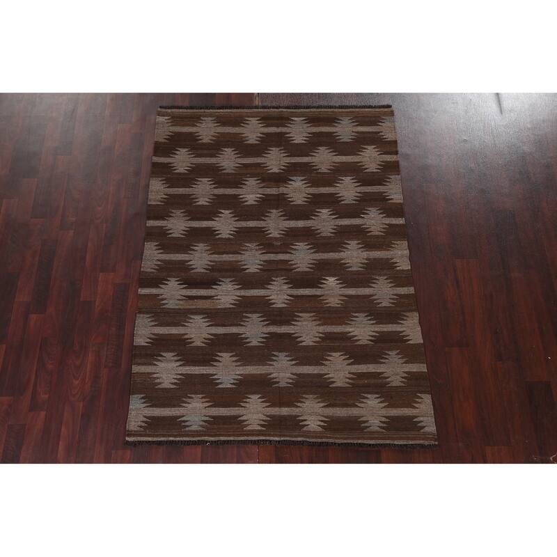 Geometric Tribal Natural Dye Kilim Oriental Wool Area Rug Flat-weave - 4'7" x 6'7"