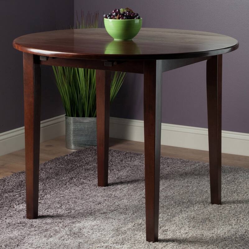 35.75" Walnut Wood Round Drop Leaf Table