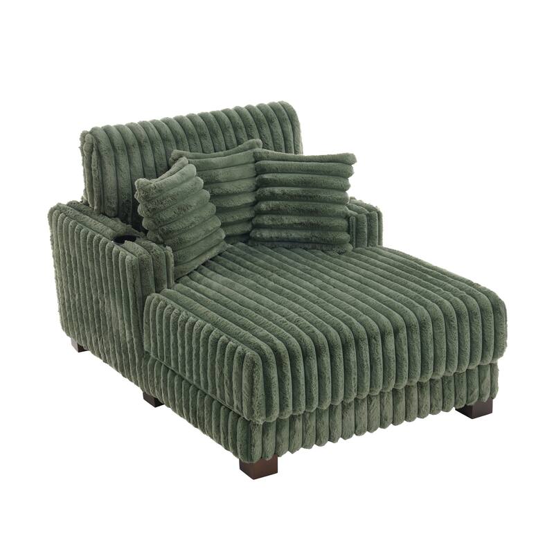 2-Piece Flannel Chaise Lounge Sofa Bed Set with Cup Holder