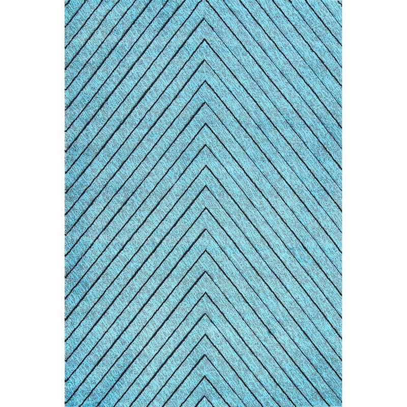 Turquoise Blue Chevron Style Transitional Turkish Rug Oriental Carpet - 12'6" x 9'2"