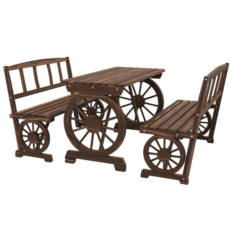 4-Person Patio Table and Chairs, Wagon Wheel Design, Outdoor Garden